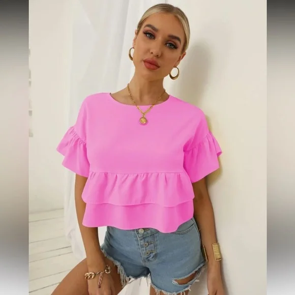 Pink Ruffle Sleeve Top - Picture 4 of 4